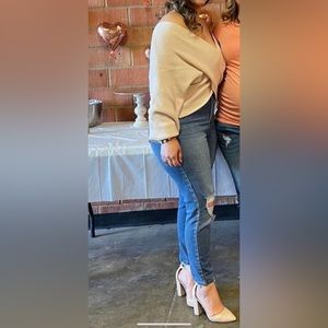 Oversized crop top sweater off shoulder